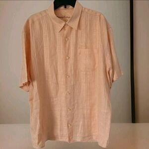Tommy Bahama Shirt Mens XL Peach  Linen Button Up  Short Sleeve Vacation